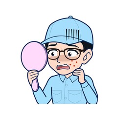 Young man in light blue work clothes