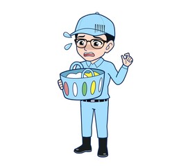 Young man in light blue work clothes