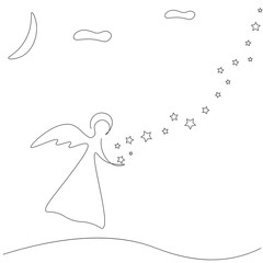 Angels with stars on white background. Vector illustration