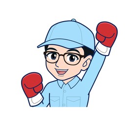 Young man in light blue work clothes