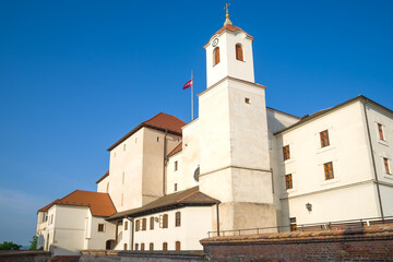 Fototapeta na wymiar Shpilberk Castle is close-up against the background of a blue cloudless sky. Brno, Czech Republic