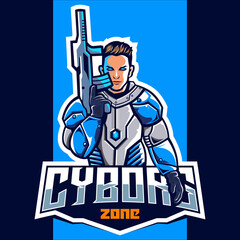 Cyborg with gun mascot esport logo design