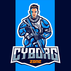 Cyborg with gun mascot esport logo design