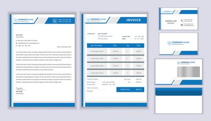 Classic stationery business corporate identity design with Letterhead template, invoice and business card. Stationery template design	