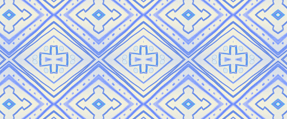 Fototapeta premium Ethnic Pattern. Blue Fashion Zigzag Ornament. 