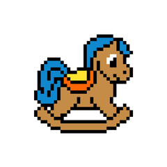 8 bit Pixel image of a toy horse. Vector Illustration.