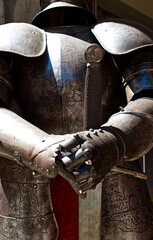 Display of medieval knight armour in Tuscany. Italy