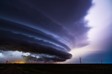 Supercell storm cloud with dramatic sky and lightning
