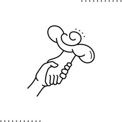 a hand from a cloud holds a human hand, god support vector icon in outline