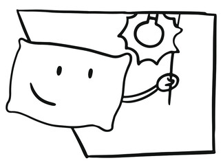 Cute smiling pillow. Vector cartoon character in hand drawing style. Switching light.