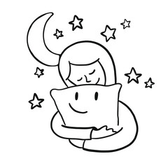 Cute sleeping and dreaming girl with pillow . Vector flat style isolated cartoon illustration.