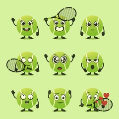 Obraz premium Set of tennis ball cartoon character. Illustration vector 