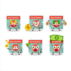 25th december calendar cartoon character with cute emoticon bring money