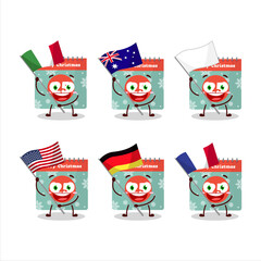 25th december calendar cartoon character bring the flags of various countries