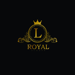 Luxury Logo template for Restaurant, Royalty, Boutique, Cafe, Hotel, Heraldic, Jewelry, Fashion, food business. Luxury Monogram for Letter L. Vintage Calligraphy Floral Badge for Letter L