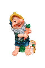 A Garden Gnome. Garden dwarf on white isolated background. Garden gnome statue isolated on white background