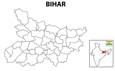 Bihar Map. Outlina map of Bihar district. Detail district map of Bihar.