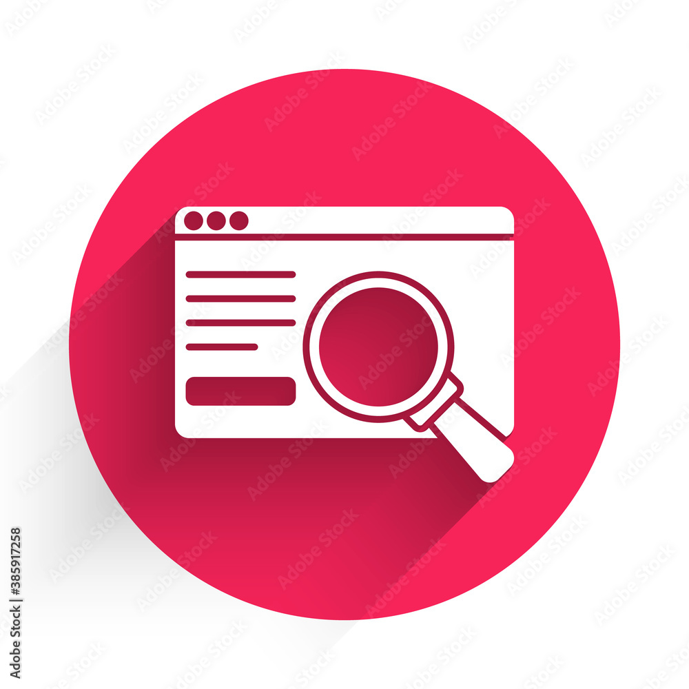 Poster White UI or UX design icon isolated with long shadow. Red circle button. Vector.