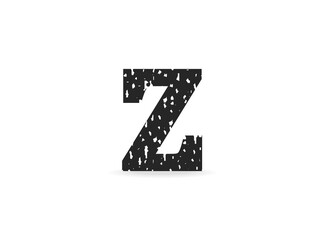 Z letter grungy, grunge texture design. Rubber stamp imprint style. For logo, brand label, poster, design elements etc. Isolated vector illustration.