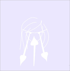 Angry girl, white lines on a blue background with white lines of Cupid