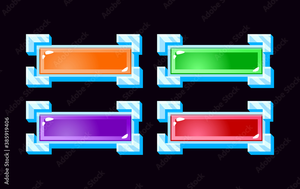Poster set of gui jelly button with silver border for game ui asset elements vector illustration