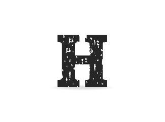 H letter grungy, grunge texture design. Rubber stamp imprint style. For logo, brand label, poster, design elements etc. Isolated vector illustration.