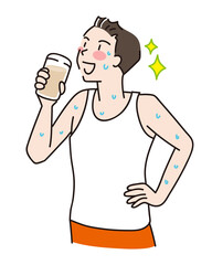 プロテインを飲むスポーツマンの男性イラスト