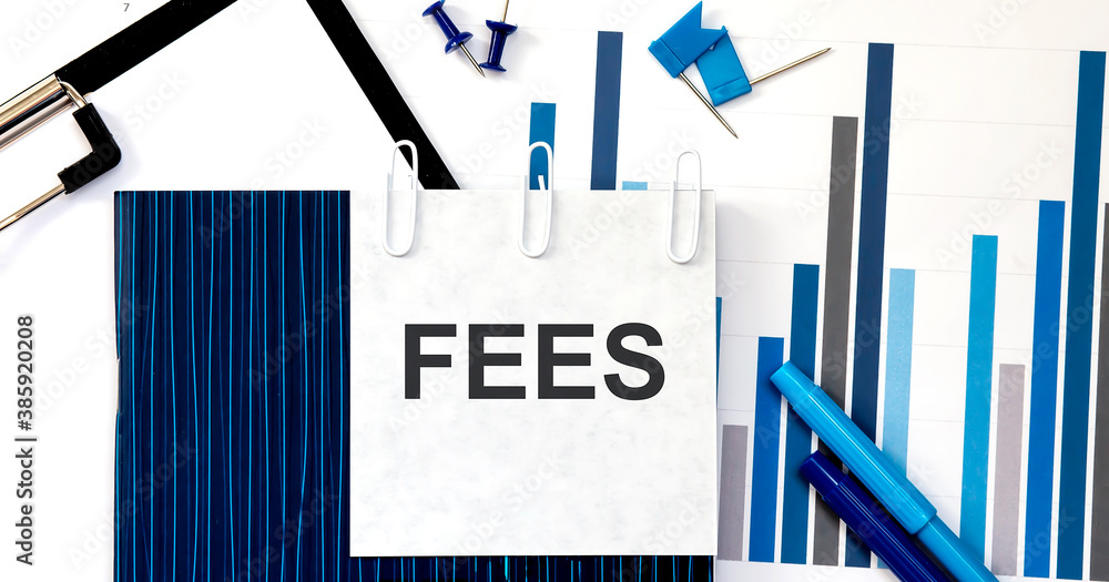 Poster notebook with toolls and notes about fees on sticker ,concept