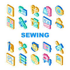 Sewing Craft Studio Collection Icons Set Vector