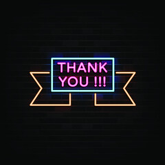 Thank You Neon Text Sign Vector Light Banner Poster. Vector