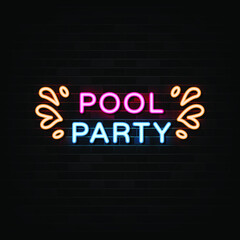 Pool party neon text, neon sign