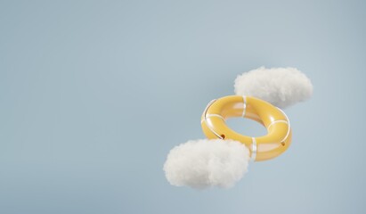 A rescue wheel between two clouds. A 3d render.