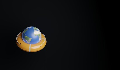Planet Earth in a rescue wheel. A 3d render.