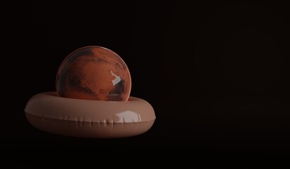 Mars put in a water float. A 3d render.