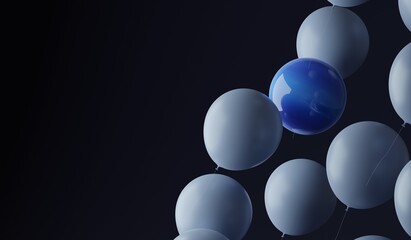 Little planet Neptune floating between balloons. A 3d render.