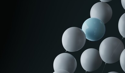 Little planet Uranus floating between balloons. A 3d render.