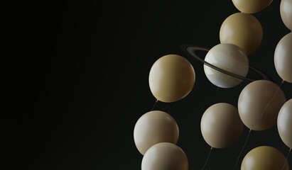 Little planet Saturn floating between balloons. A 3d render. © Ludwiczak