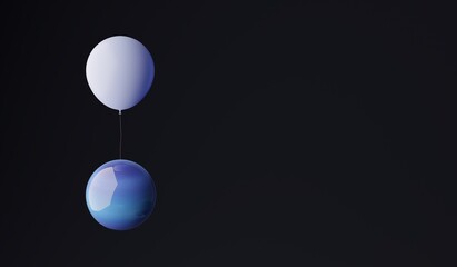 Planet Neptune hung on a balloon. A 3d render.