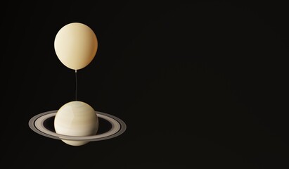 Planet Saturn hung on a balloon. A 3d render.
