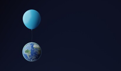 Planet Earth hung on a balloon. A 3d render.