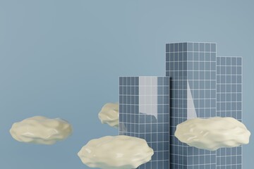 Skyscrapers with clouds in between them. A  3d render.