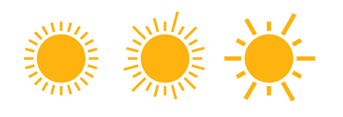 Sun icons vector, hot weather suns symbols set isolated, heat pictogram