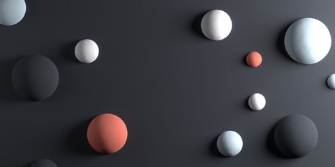 An abstract background with colorful spheres with space to put text. A 3d render.