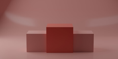 A pink podium with a red first place. A 3d render.
