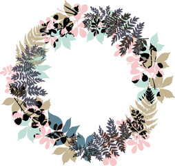 Fall or Autumn wreath with seasonal leaves. Great for backgrounds, invitations, packaging design projects. Surface pattern design.