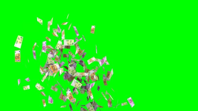 euro banknotes confetti on green screen background
