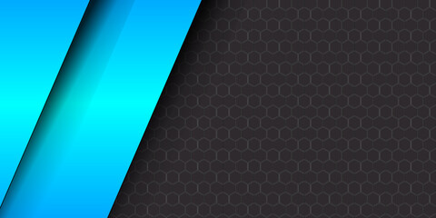 Black and blue modern material vector header with a hexagonal mesh. Design banner with polygonal grid and blank space for your logo. Abstract website design, vector illustration 