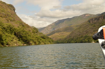 Sailing on the river through the stunning Sumidero Canyon in Chiapas, Mexico