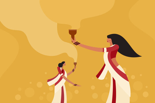 Illustration Of Women Dancing On The Occasion Of Durga Puja Festival In India