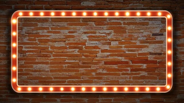 circus style lightbulb frame flicker light on brick background